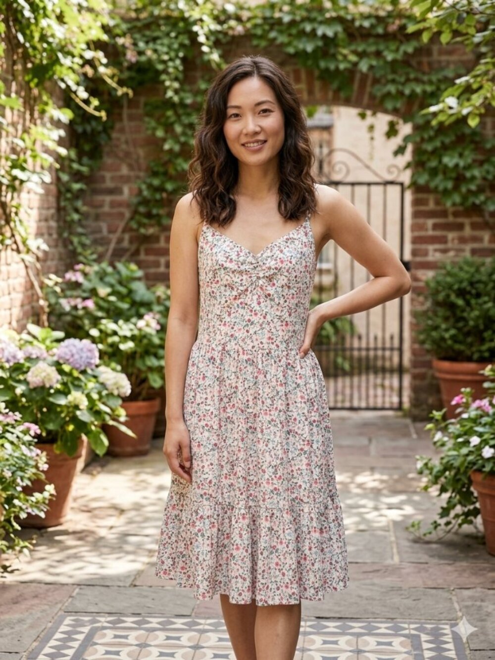 Torrid Dress Midi Size 12 Floral Spaghetti-Strap Sundress Pink 43510523